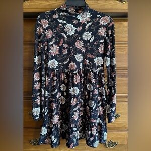 Boho Floral Long Sleeve Ruffled Dress